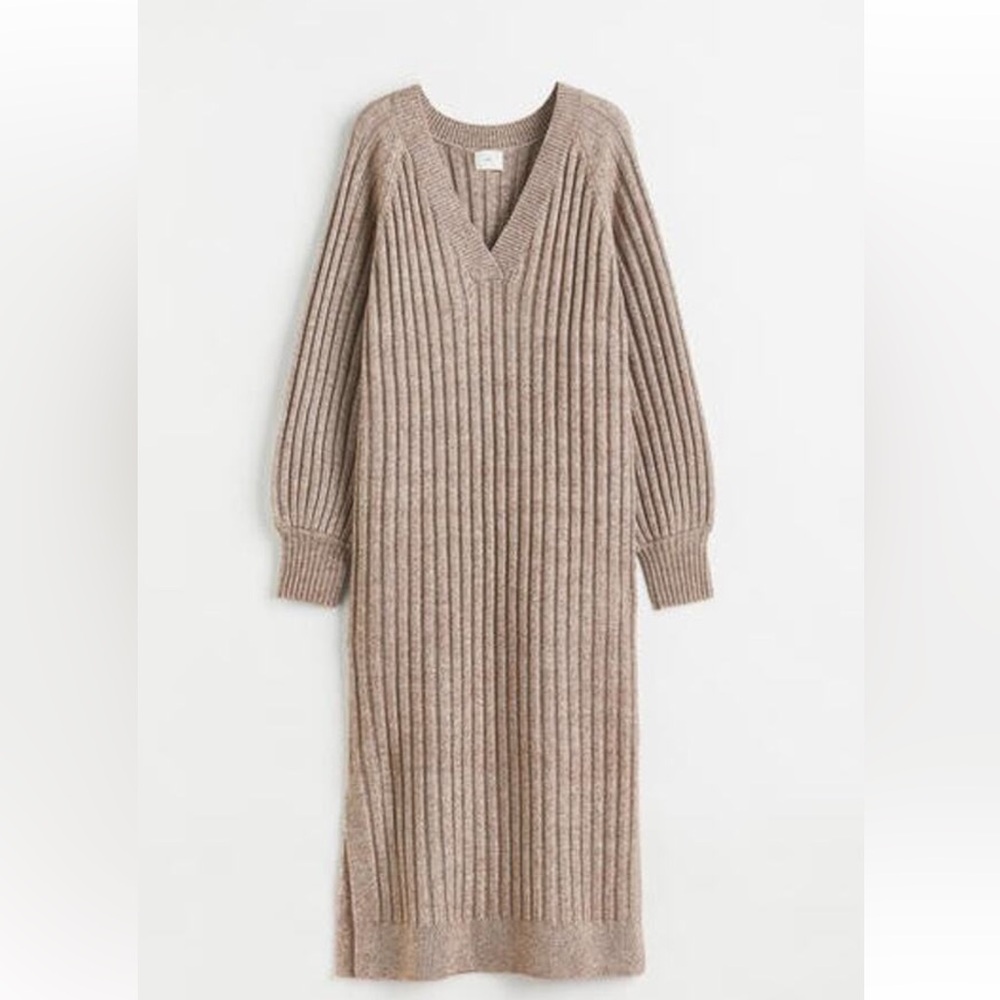 H&M Taupe Ribbed Knit Sweater Dress -XS